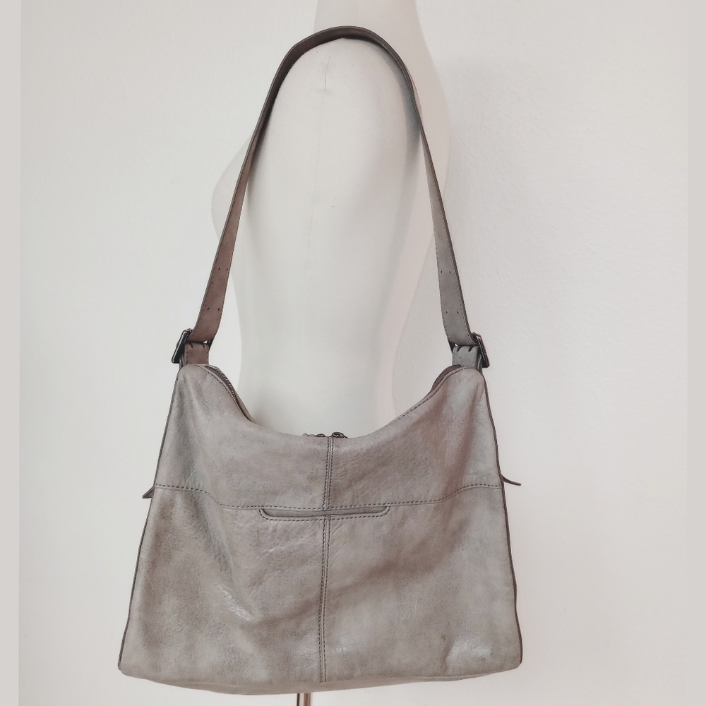 HOBO Soft Leather Valley Shoulder Bag in Titanium Grey EUC - Picture 4 of 6